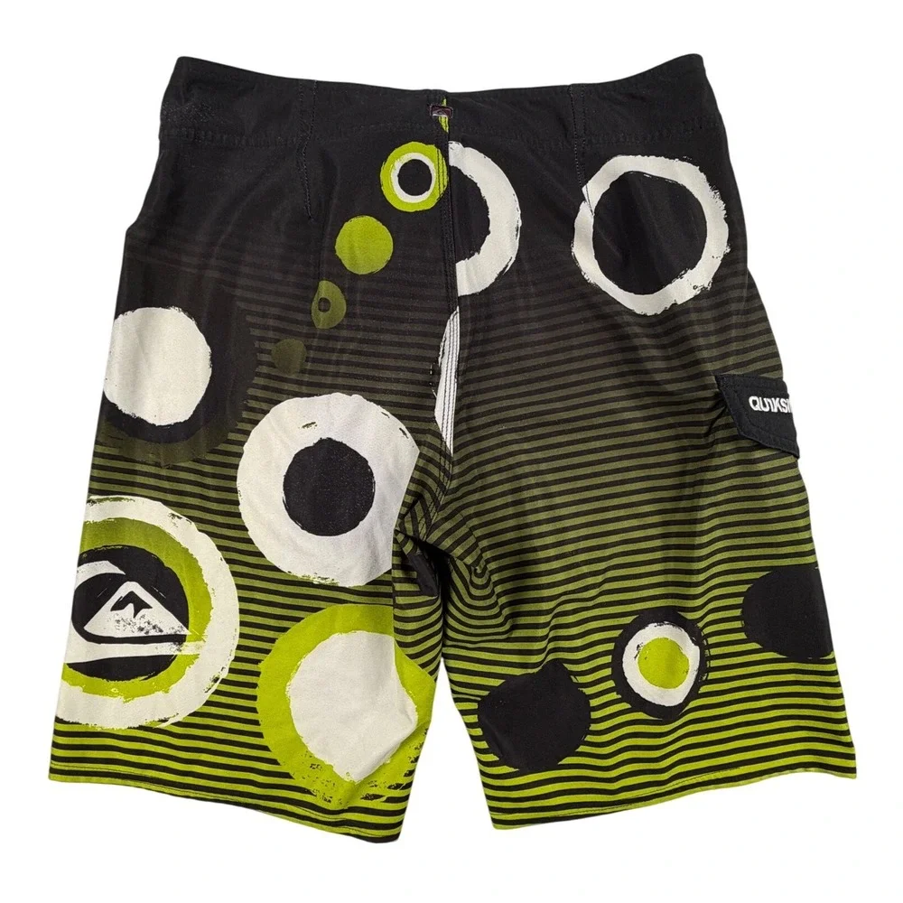 Quiksilver Cypher Series Board Shorts Mens 32 Black Green Striped 4-Way Stretch